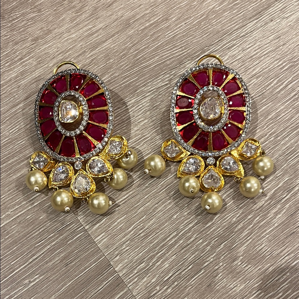 Elegant Red and Gold Earrings
